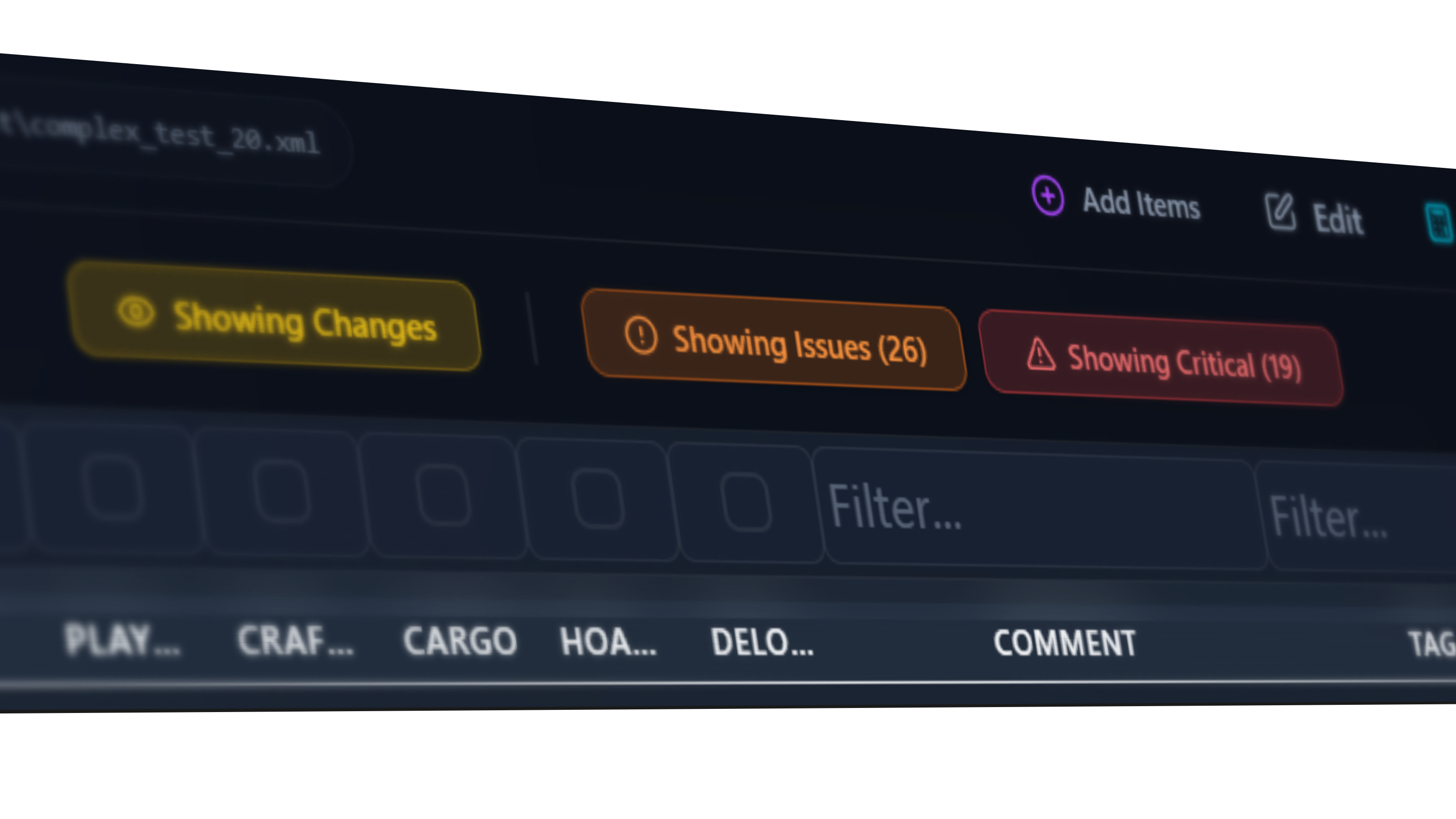 Active filter toolbar showing search and status indicators inside mockup