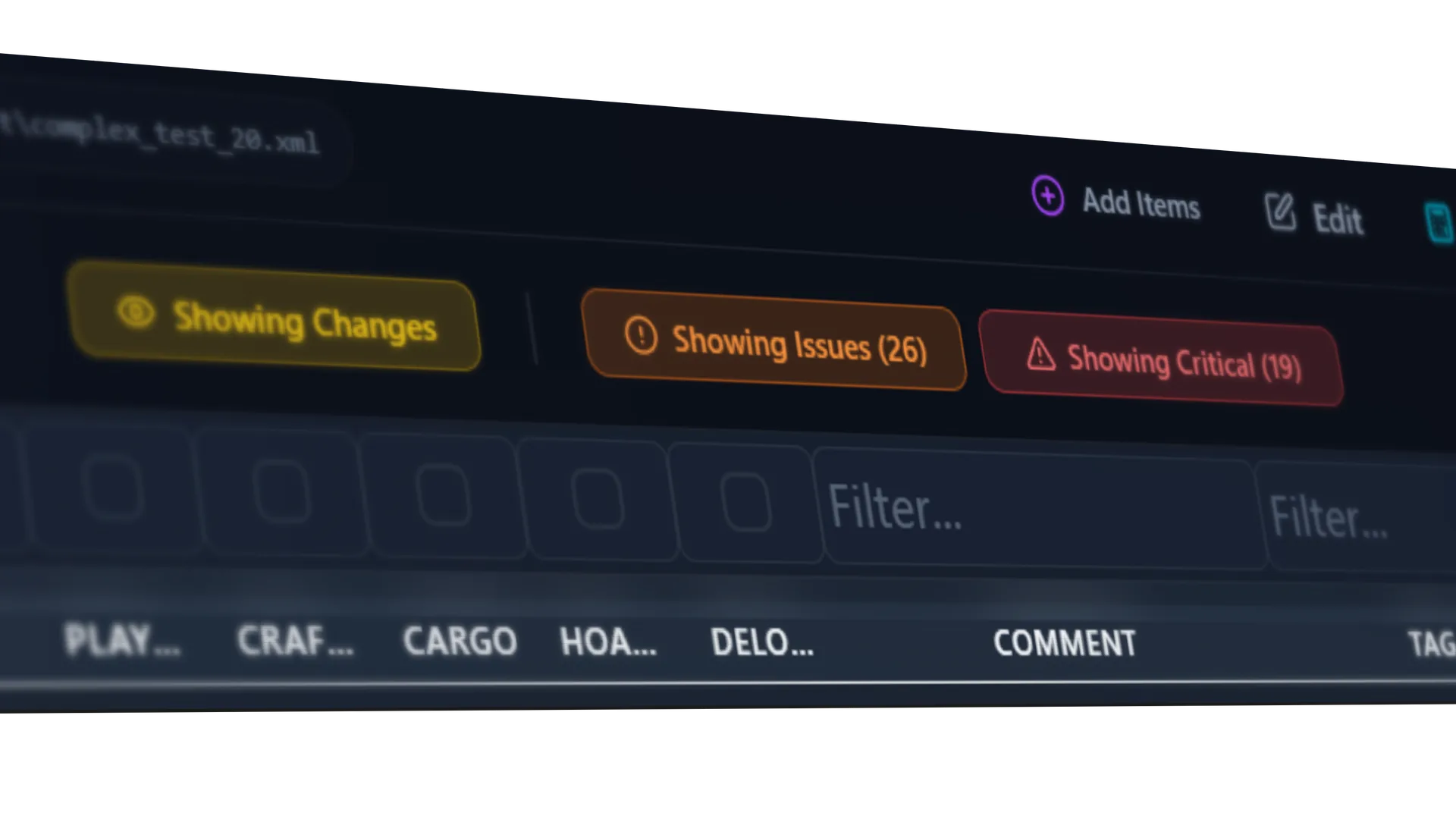 Active filter toolbar showing search and status indicators inside mockup
