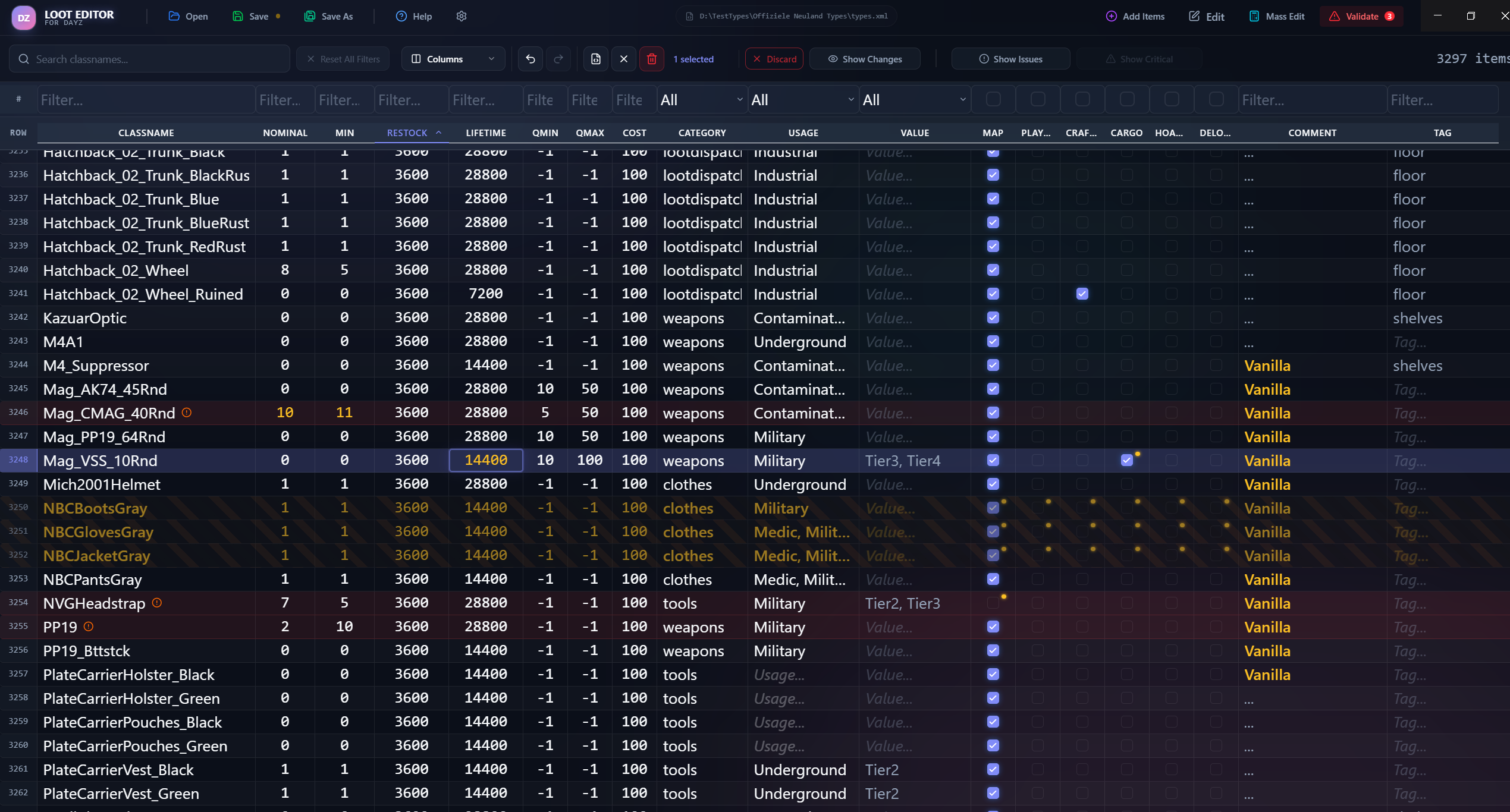 Grid with edited values