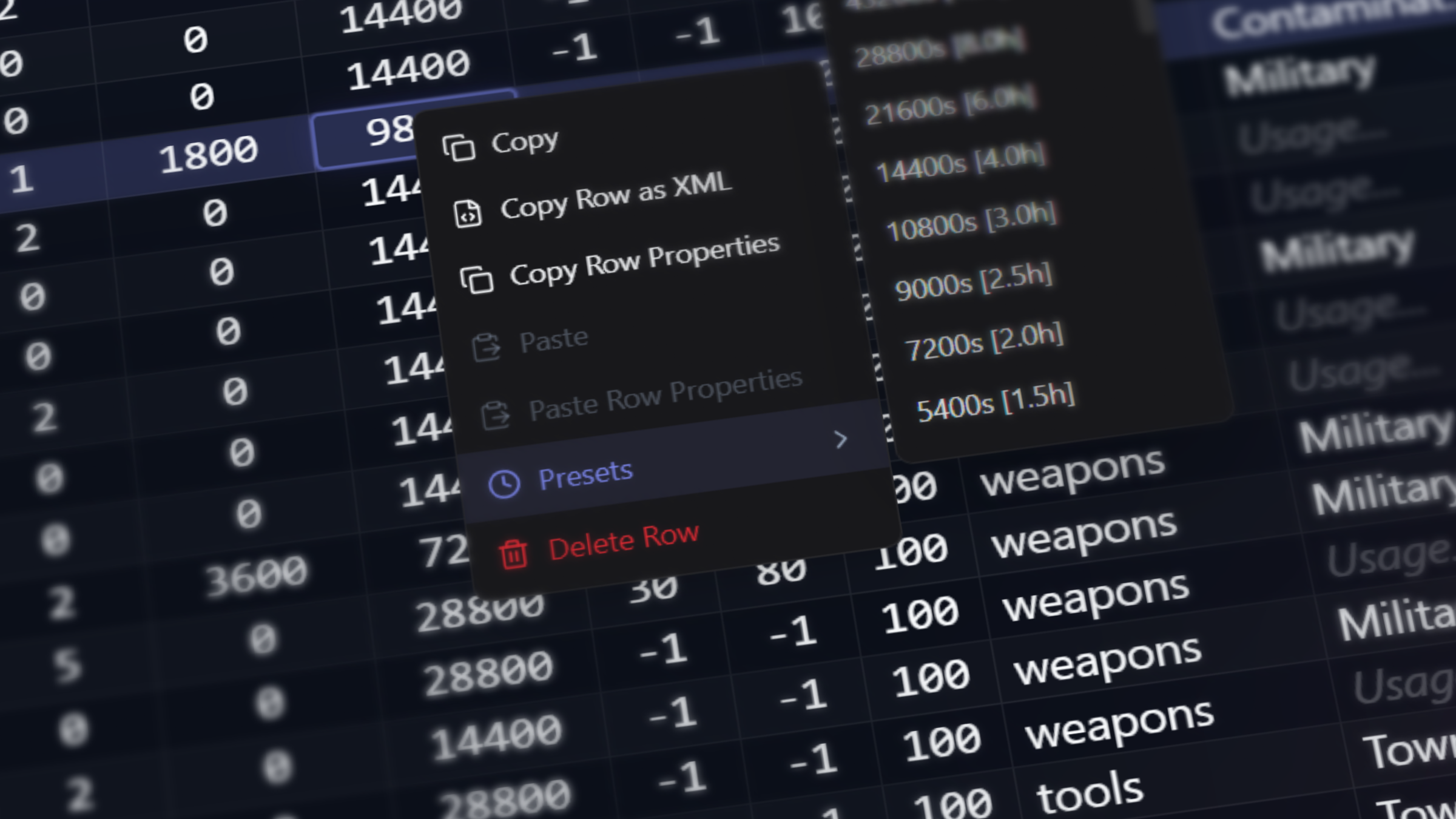 Context menu with presets and quick actions inside mockup