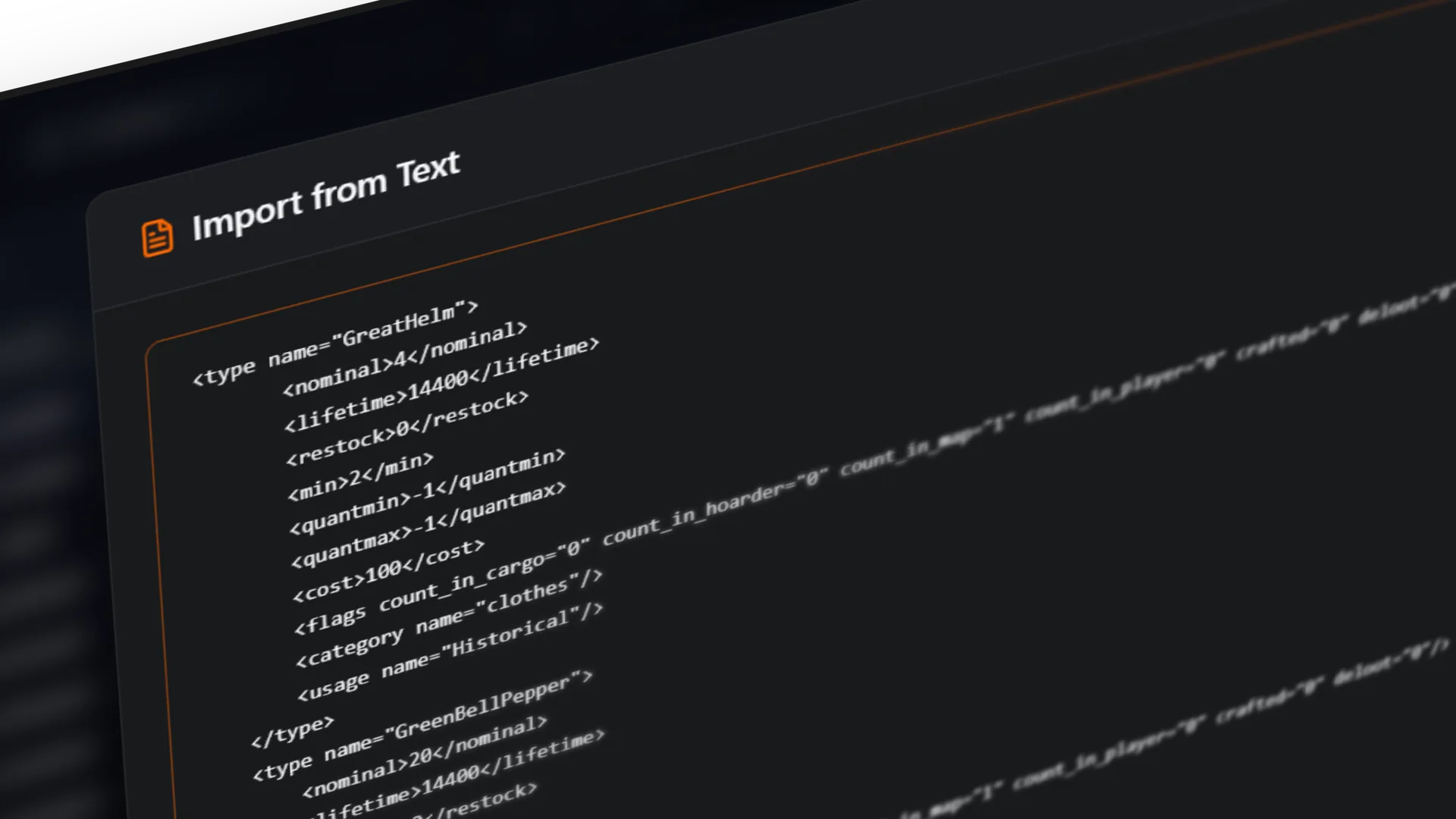 Import from text modal interface inside mockup