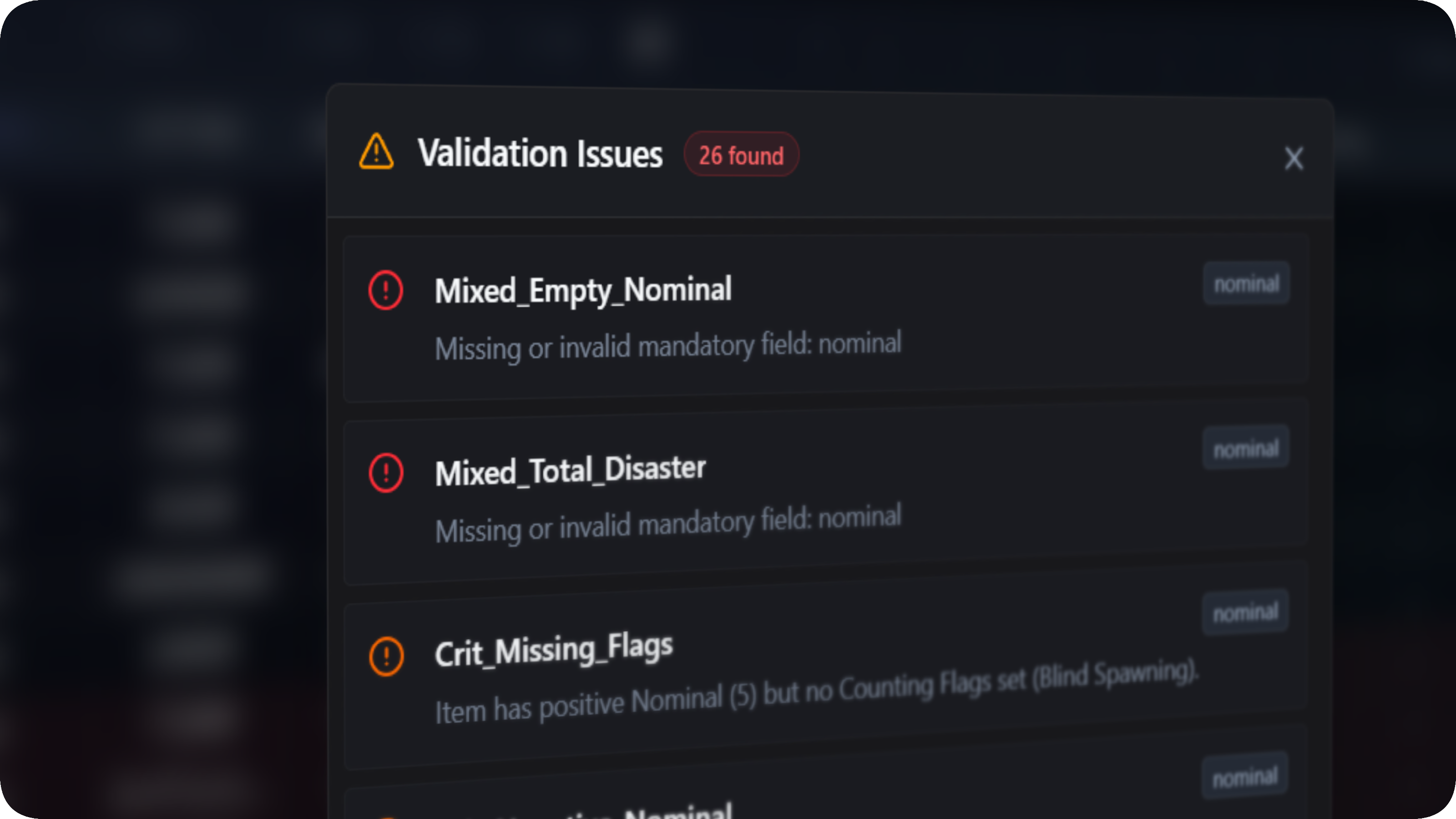 Validation Issues modal showing errors and auto-repair inside mockup